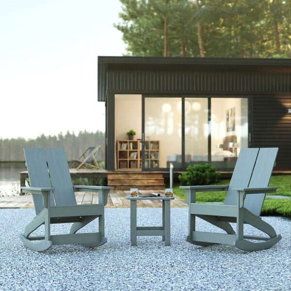 Flash Furniture 2 Modern Gray Adirondack Rockers & Side Table JJ-C14709-2-T14001-GY-GG - main